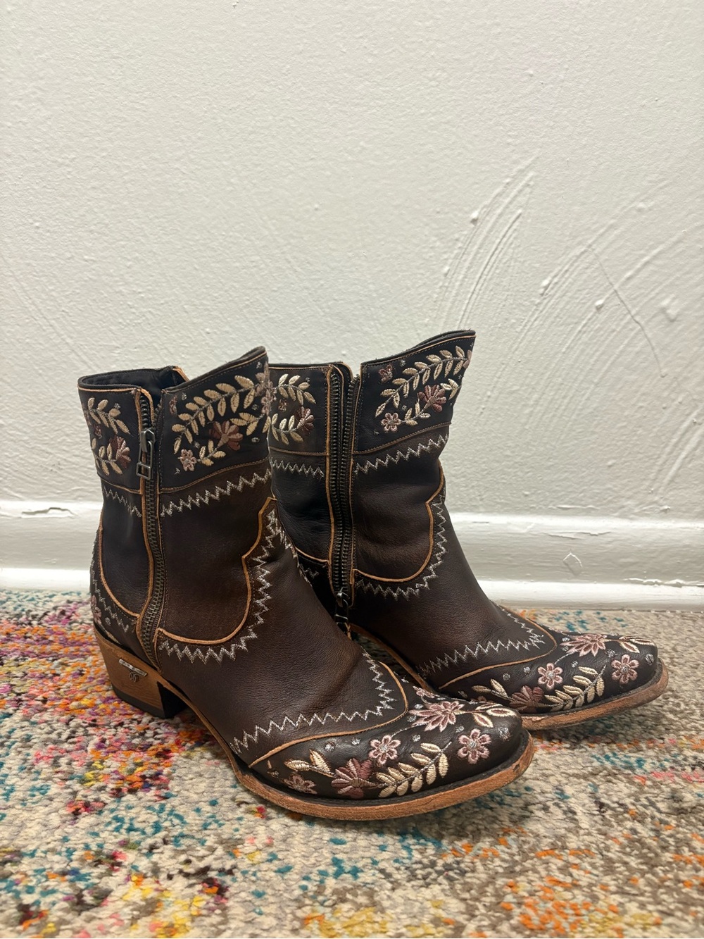 Lane Embroidered Dark Brown Western Ankle Booties